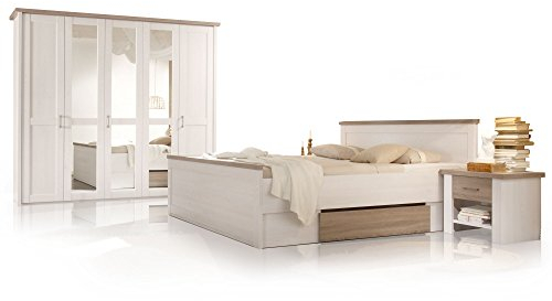moebel-eins LUBA Komplett-Schlafzimmer, Material MDF, Weiss piniefarbig/trüffelfarbig