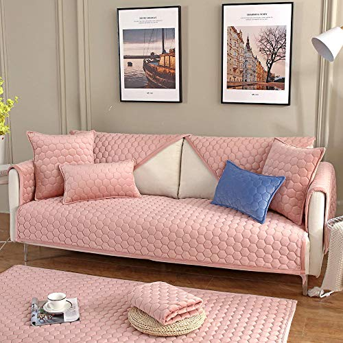 Suuki SofaläUfer,CouchüBerwurf,SofabezüGe,Winter Dicke Couchbezüge,Plüsch Gesteppte Sofa Sparer,verschleißfeste Sofakissen Handtuch,hochwertige Katzenhund Couch Schonbezug-Rosa_70 * 210 cm