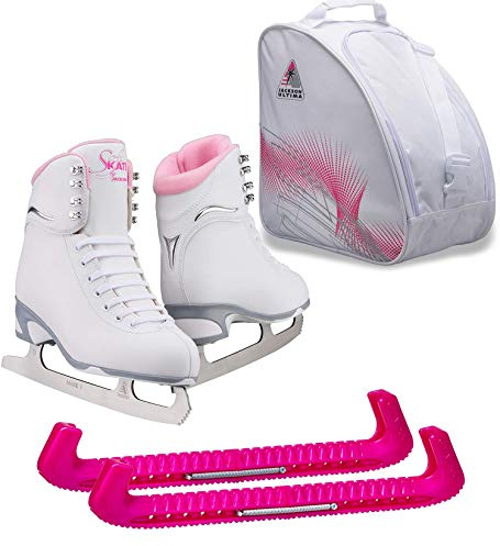 Jackson Ultima Finesse JS181 Figure Ice Skates for Women Bundle with Guardog Skate Guards, Jackson Skate Bag JL350 / Skates Color: Pink/Width: Medium/Size: Youth 1 (Kid's)