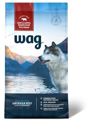 Amazon Brand - Wag Dry Dog Food Grain-Free Beef & Lentil Recipe, High Protein (24 lb bag)