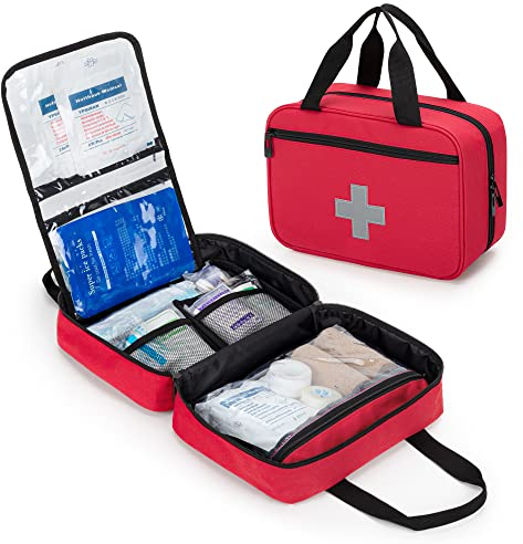 CURMIO Piccola Kit di Pronto Soccorso, Cassetta Pronto Soccorso di traumatologia di emergenza per escursioni, campeggio, auto, viaggi, casa e all'aperto, SOLO BORSA, Rosso