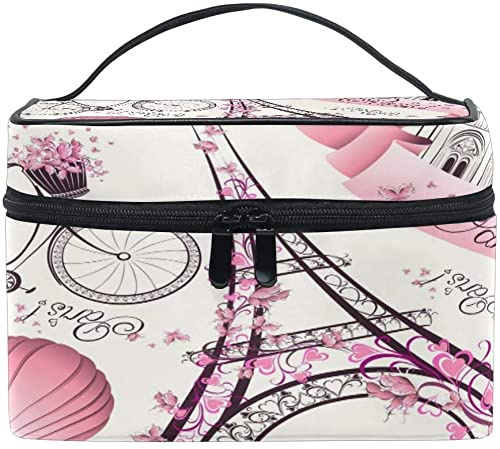 HAUYE Travel Cosmetic Bag Paris Eiffel Tower Flower Toiletry Makeup Bag Pouch Tote Case Organizer Storage For Women