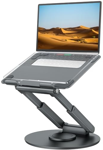 tounee Telescopic Laptop Stand for Desk with 360° Swivel Base, Sit to Stand, Height Adjustable, Portable Riser Holder for Good Posture, Compatible with MacBook Pro, All Laptops 10-17-Gray