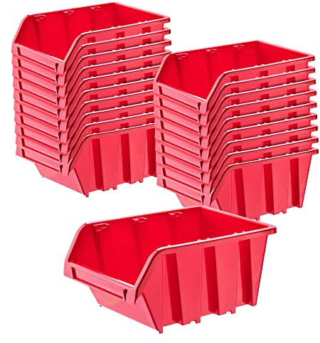KADAX Contenitori Impilabili Per Pannello Porta Attrezzi da Parete, Cassette di Plastica per Minuteria, Scatole per Officina e Garage (20: Rosso, 230 x 160 mm)