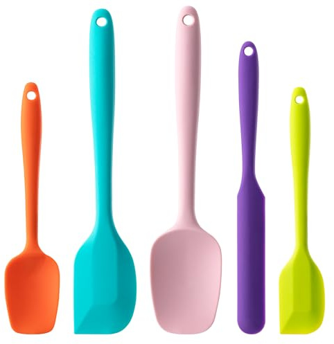 Silicone Spatula Set, 5 Piece Food Grade Rubber Spatulas for Baking, Cooking, and Mixing High Heat Resistant Non Stick Dishwasher Safe BPA-Free (Multicolor)