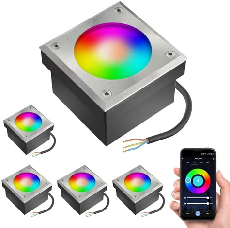 ledscom.de 5x LED gatsten NEOLUM för utomhusbruk, IP67, kantig, 10 x10cm, inkl. GX53 RGB-lampa, 670lm, Smart Home