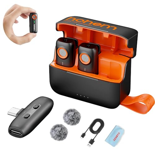 hohem MIC-01 Drahtloses Lavalier-Mikrofon, 3-stufige Rauschunterdrückung Eingebauter TF-Kartenslot Fernauslöser Clip On/Magnet Mikrofon für Smartphone Kamera Laptop Tablet
