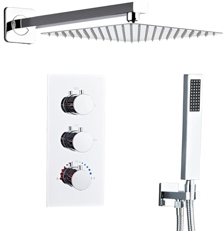 SaniteModar Unterputz Duscharmatur Set Chrom mit Thermostat, Duschsystem Unterputz mit 30x30cm Regendusche, Duscharmatur Unterputz Komplettset mit Handbrause