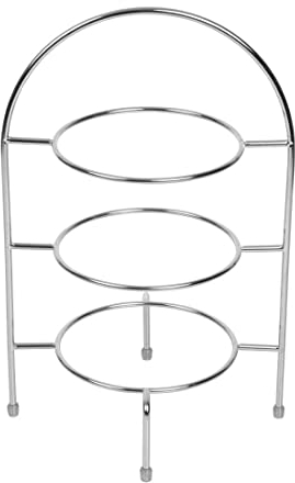 Chef-hub Large Stainless Steel Vintage Afternoon Tea Stand with 3 Tiers, Rubber Feet, Ideal for Entertaining Fits plates up to 10.5 (27cm) - Silver Colour