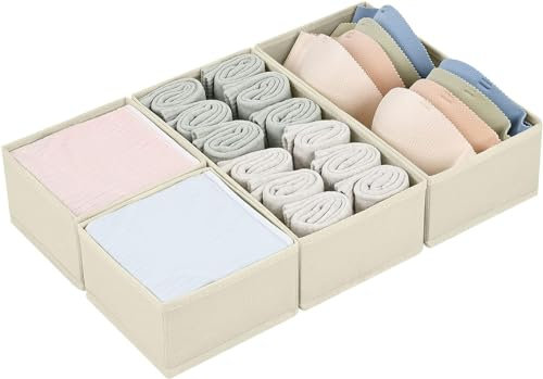 Homsorout Schublade Organizer 4 Stück Kleiderschrank Organizer Drawer Organizer Faltbare Aufbewahrungsboxen zum Aufbewahren von Unterwäsche, Socken, Krawatten, Gürtel, Beige