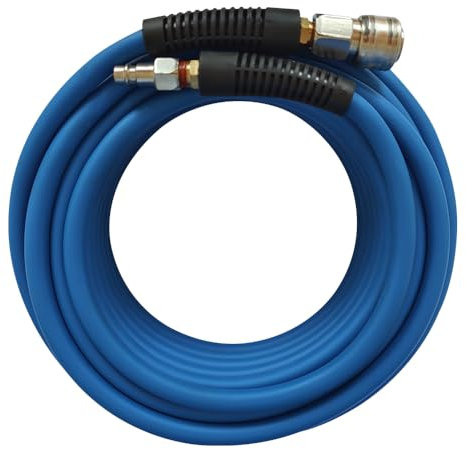 PVC/Gummi Hybrid Luftschlauch blau mit 1/4 Deutschland Stahl Schnellkupplung und Stecker Fittings, 15m Länge