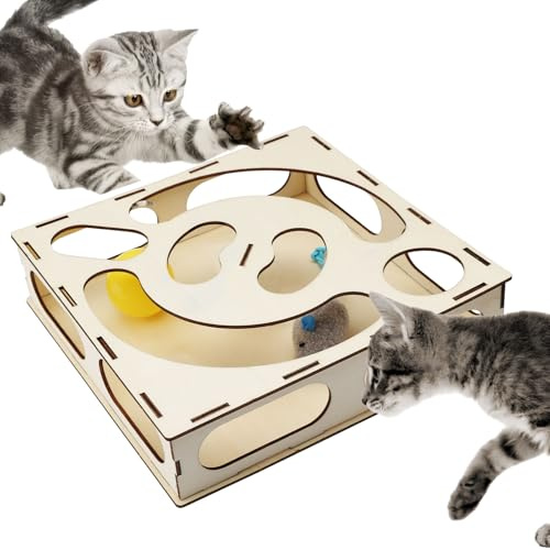 HENGBIRD Juguete Interactivo de Autoentretenimiento para Gatos Caja de Juguetes para Gatos Que se Puede Utilizar con Snacks Juguetes para Gatos con 1 Pelota Y Ratón de Juguete, Color Aleatorio