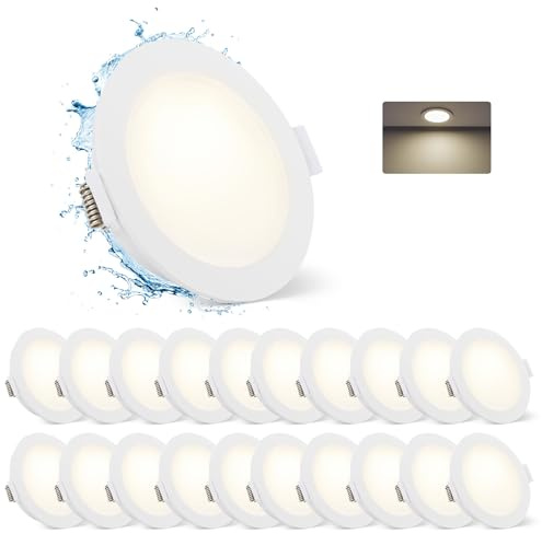 Gr4tec IP65 Infälld LED-Spotlight Set - 20 Extra Platt Vit, Neutral 4000K, 5W, 400 lm, 220V Hål 68-80 mm - Taklampa för Vardagsrum, Kök, Sovrum | Takspotlights hål 68–80 mm, neutral vit extra platt spotlight 400 lm, 220 V infälld spot för vardagsrum, sovrum, kök