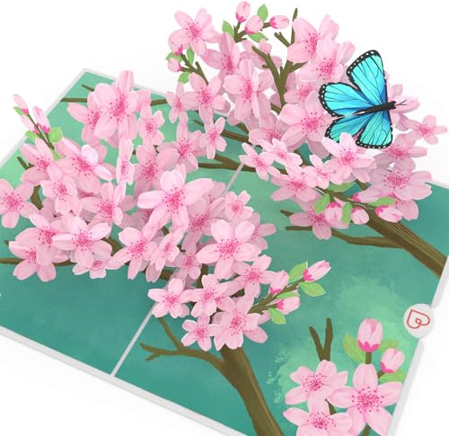 papercrush® Biglietto pop up di ramo di fiori di ciliegio - Biglietto auguri compleanno 3D elegante con fiori Sakura e farfalla per donne (figlia, nonna, madrina, amica), regalo anniversario