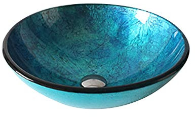 asdchZen Badezimmer-Waschbecken Aus Gehärtetem Glas, Glaswaschbecken, Rundes Aufsatzwaschbecken, Orange, Blau