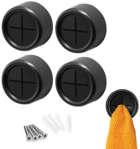 Set di 4 Porta Strofinacci Cucina Adesivi, Appendi Strofinacci Cucina Rotondi Nero Opaco, Porta Asciugamani Adesivo Senza Foratura per Bagno, Casa e Cucina, Ganci Cucina Strofinacci (4.2X2.2cm）