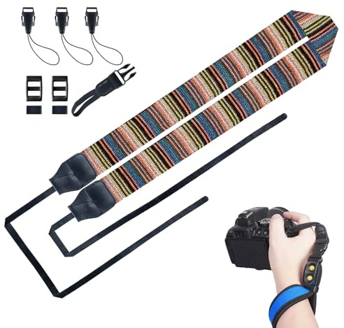 letuxaamz Correa Camara, Correa Camara de Fotos, Correa Camaras Reflex Correa Hombro y Muñeca Ajustable, Material Suave y Resistente Compatible con la Mayoria de Camaras para Fotografos y Viajes