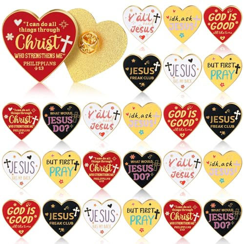 Landical 24 Pcs Christian Pin Gift in Bulk for Women Men Easter Mother's Day Gifts Bible Verse Pins Jesus Enamel Lapel Pins Religious Metal Badge Brooch for Church(Stylish Heart,Biblical Verse)