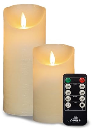 2 velas LED grandes marfil marfil diámetro 10 cm x 15 cm & diámetro 10 cm x 25 cm altura – cada uno necesita 2 pilas C velas LED con efecto parpadeante y temporizador – Vela LED grande sin llama