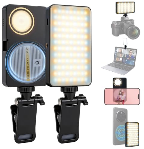 136LED Selfie Light 10W Double-side Phone Light Magnetic Selfie Light for Phone Camera Laptop Portable Selfie Lights, 1200mAh CRI95+ 3 Dimmable Video Conference Lighting for Youtube TikTok Vlog