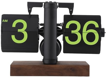 MENDUNER Automatisk Retro Fällbar Klocka Retro Modedesign Digital Vändklocka med Slät Yta Praktisk Design för Arbetsbord 5,6 Tum för Kontor (Frostad svart ram grön sida)