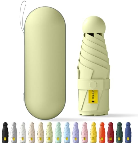 FWHFNB Travel Umbrella, Travel Mini Umbrella, Pocket Umbrella, UV Umbrella, UPF 50+, Portable Lightweight Compact, with Storage Box, for Men and Women