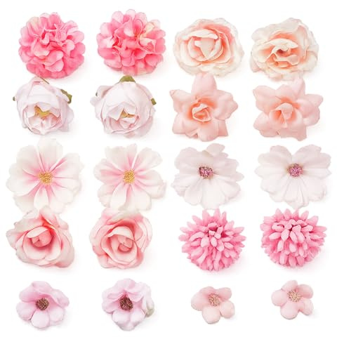 MYZWEL 20 Pezzi Fiori Artificiali Rosa Realistici, Bouquet di Fiori Finti per Decorazioni Matrimonio, Casa, Feste e Torte, Fiori di Seta per Composizioni Floreali Fai da Te e Centrotavola