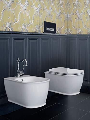 Yellowshop - Sanitari Bagno Sospesi Filo Muro Mod. Epoca Rimless Senza Brida Classico Vaso Wc + Bidet E Coprivaso Soft Close