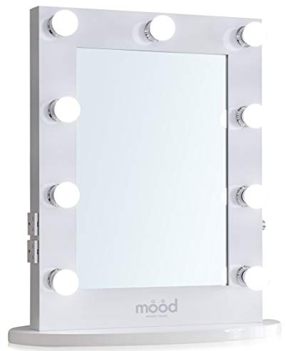 Mood Hollywood Vanity Mirror with LED Lights, 2 Plug Sockets, 2 USB Ports & Dimmer Switch For Bulbs, Dressing Table or Wall Mounted Makeup, Made to British Standards, 65(H) x50(W) x6.5(D) cm