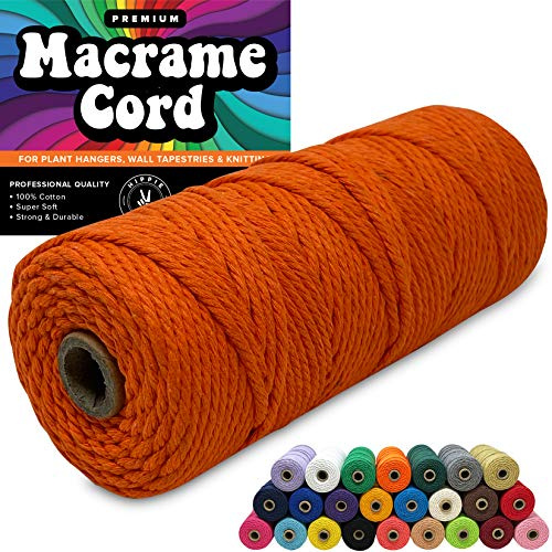 3mm Macrame Cord 3mm Thick Cords for Macrame Yarn 100% Cotton Colored Macrame Rope Cord Natural Craft Cord String Yarn Supplies 325 Feet 3 mm Cotton Macrame Cord Thin Orange Macrame Supplies