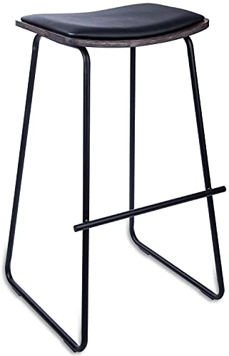 #LAZE Barhocker aus Metall, Barstuhl mit bequemer Sitzauflage, Küchen-Hocker Deluxe mit Fußstütze und Leder-Sitzfläche, Küchenstühle in Verschiedene Größen (Schwarz, 77 cm)