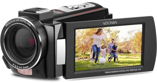 Minolta Camcorder - 4K Ultra HD, 30MP Photos, Night Vision with IR LEDs, 16X Zoom, Time-Lapse, Anti-Shake, 3 Touchscreen, HDMI USB Output, SD Slot, CMOS Sensor (Black)
