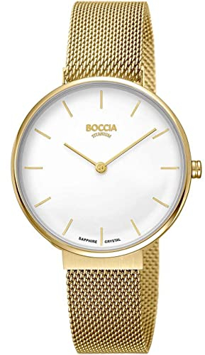Boccia Titanium Damen Armbanduhr mit Gehäuse aus Edelstahl, in der Farbe: Gold, Gehäusedurchmesser: 35 mm, 3327-10