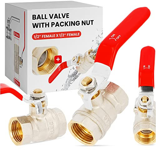 Válvula de Bola Esfera Cierre 1/2'' Hembra x 1/2'' Hembra Latón DN15 Maneta de Palanca | Llave de Paso Agua Restrictor Anillo de Estanqueidad de Prensaestopas