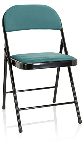 hjh OFFICE 803012 Klappstuhl gepolstert TUDELA I Samt Türkis Besucherstuhl Faltstuhl klappbar, bis 130kg belastbar