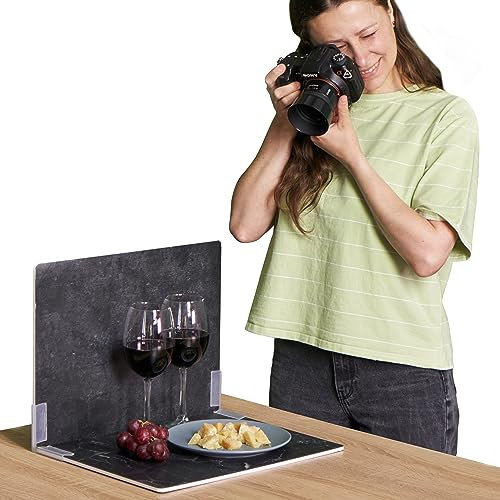 2er-Pack Fotohintergrund Klein | 30x40 cm | Photo Background | Foto Untergrund & Hintergrund für Produktfotografie, Lebensmittelfotografie | Backdrop Boards (Concrete & Black Marble, Small)