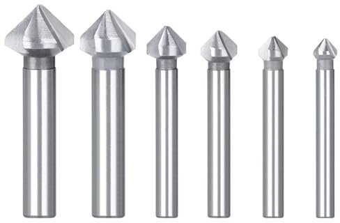 Teocpai 6 Pcs Fraise à Chanfreiner HSS Foret à Tête Fraisée à Ébavurer Fraise Conique Chanfreiner 90° Outil de Vis Convient Pour DIY 6.3/8.3/10.4/12.4/16.5/20.5mm