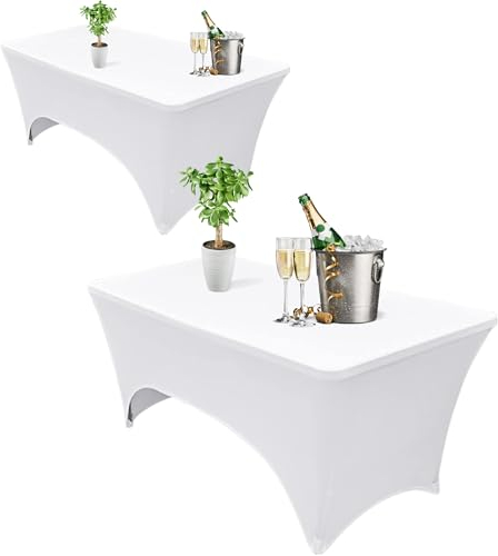 Bea's Party Tischdecke rechteckig elastisch weiß, Tischdecke Party Tisch buffettisch, Spandex Strech Tischdecke Gartentisch 183x76cm Klappbar, Tischdecke rechteckig elastisch (Pack 2)