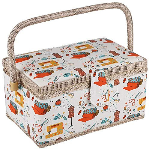 Cesta de Costura de Tela con Estampado Atractivo, Caja Portátil para Manualidades, Organizador de Almacenamiento de Artículos Diversos para el Hogar con Asa