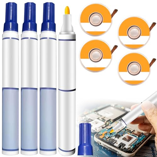 4 Stück 951 Solder Flux Pen Stift und Lötentfernerdocht, Kolophonium Flussmittelstift PE Löten Flussmittel Stift Kein Sauberer Flux Pen Low-Solids No-Clean Löten für DIY Solder Leiterplatte Löten