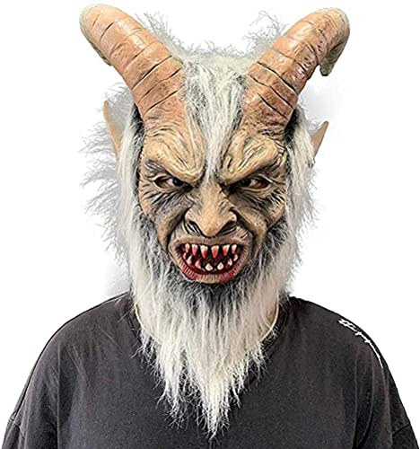 Ghzste Maschera da Demone Capra Horror con Corno,Faccia di Animale Mascheras, Vecchio Spaventoso,Maschera da Costume per Halloween e Cosplay, Taglia Unica