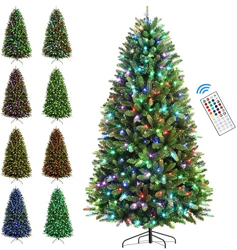 Alupssuc 180CM Künstlicher Weihnachtsbaum mit Beleuchtung, 400 Multicolor LED Lichter, 8 Beleuchtungsmodi, Fernbedienung, 1423 Zweigspitzen, Faltbare Metallständer, für Heim Partei Xmas Dekoration,6ft