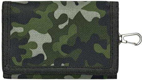 AfitLulu Men's Camouflage Wallet with Coin Compartment and Key Ring, Tactical Wallet, Trifold Wallet with Transparent Window, Green, 3.2.4.8.0.4 inches, Camouflage