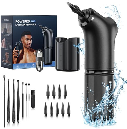 Ear Wax Removal Kit, Water Powered Ear Cleaner, Safe & Effective Ear Irrigation Cleaning Tools with 4 Cleaning Modes, 10 Reusable Tips, IPX7 for Home Use, USB Charge, Black