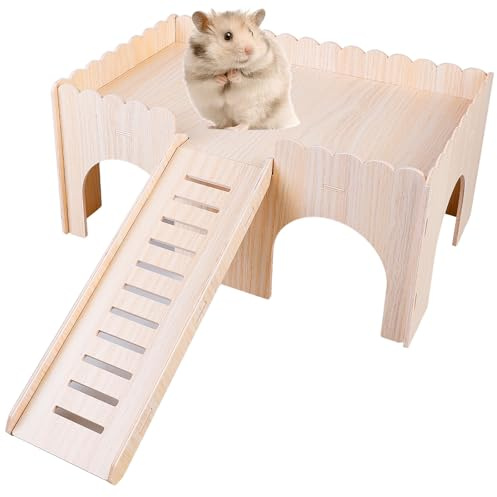 maison pour cochon d'Inde avec rampe 4 entrées, accessoire en bois pour rongeurs, hamster, lapin, 38 x 25 x 18 cm
