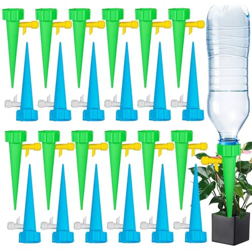 XUNIVERS 24 Stück Automatisch Bewässerung Set Pflanzen Bewässerungssystem mit Einstellbar mit Langsam Entriegelbarem Steuerventil,Gartenpflanzen Blumen Outdoor Zimmerpflanzen