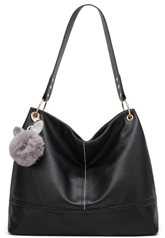 Mabecol Sac Bandoulière Femme Grand, Sac Fourre Tout Femme Voyage avec Franges et Porte Clés, Sacs à Main Portés Main en PU Cuir Souple Idéal Shopping Bureau et Université (Noir)