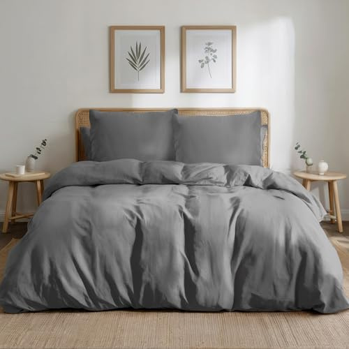 Dreamzie Copripiumino Matrimoniale 220x240 in Cotone Percalle – Antracite – Copripiumino 220x240 + 2 Federe 80x80 cm – Certificato Oeko-Tex – 3 Pezzi