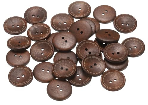 QUARKZMAN 30 st 40 l träknappar 1 tum (25 mm) 2 hål runda hål träknappar för sömnad dekorativa hantverk sömnad kläder gör-det-själv hantverk dekoration, medium brun