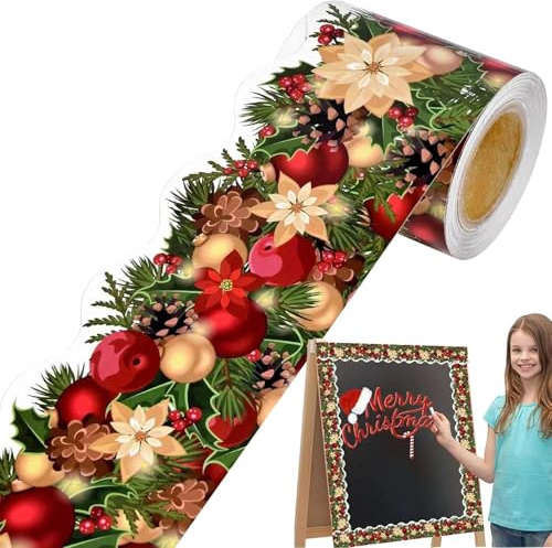 Dmuzsoih Calcomanías de borde de Navidad, calcomanías decorativas para bordes de vacaciones, calcomanías adhesivas para festivales de invierno para decoración escolar